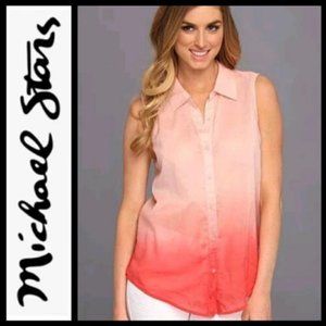 Michael Stars Pink Coral Ombre Sleeveless Button Down Shirt Gauzy Light Top Sz M